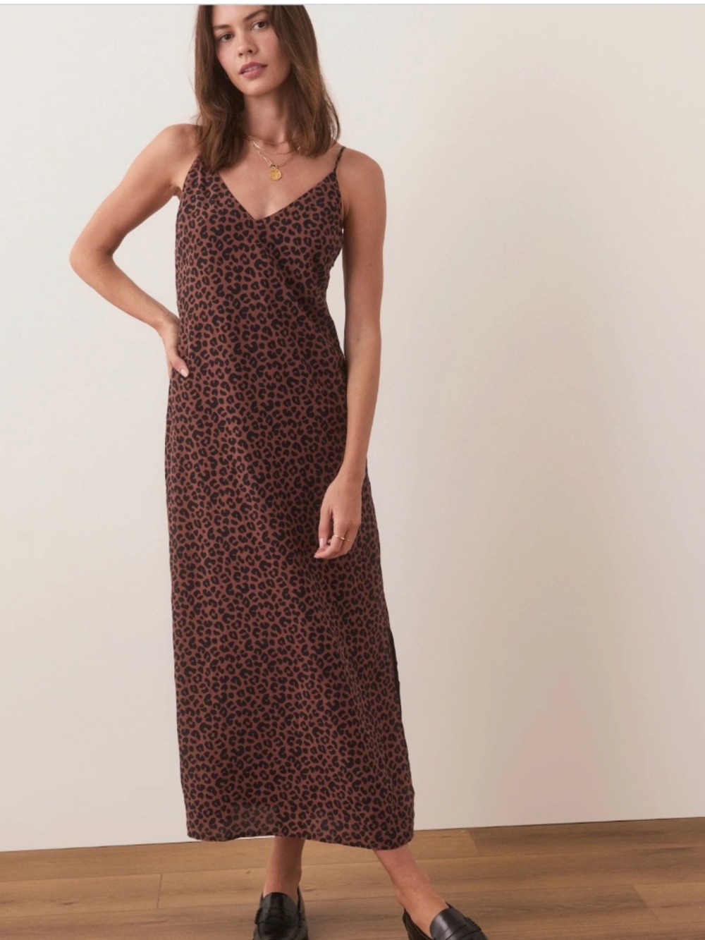 Marine Layer Brown & Black Leopard Slip Maxi Dress